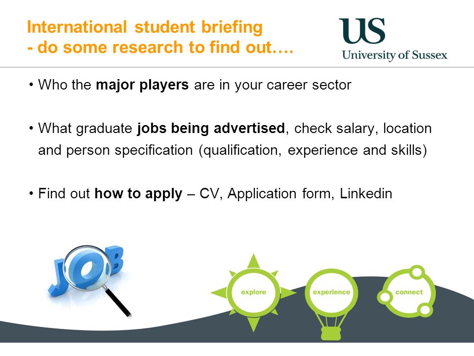 International student briefing - do some research to find out….