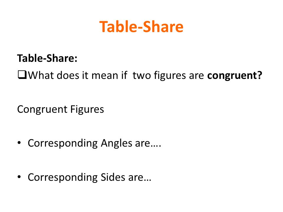 Table-Share Table-Share:  What does it mean if two figures are congruent.