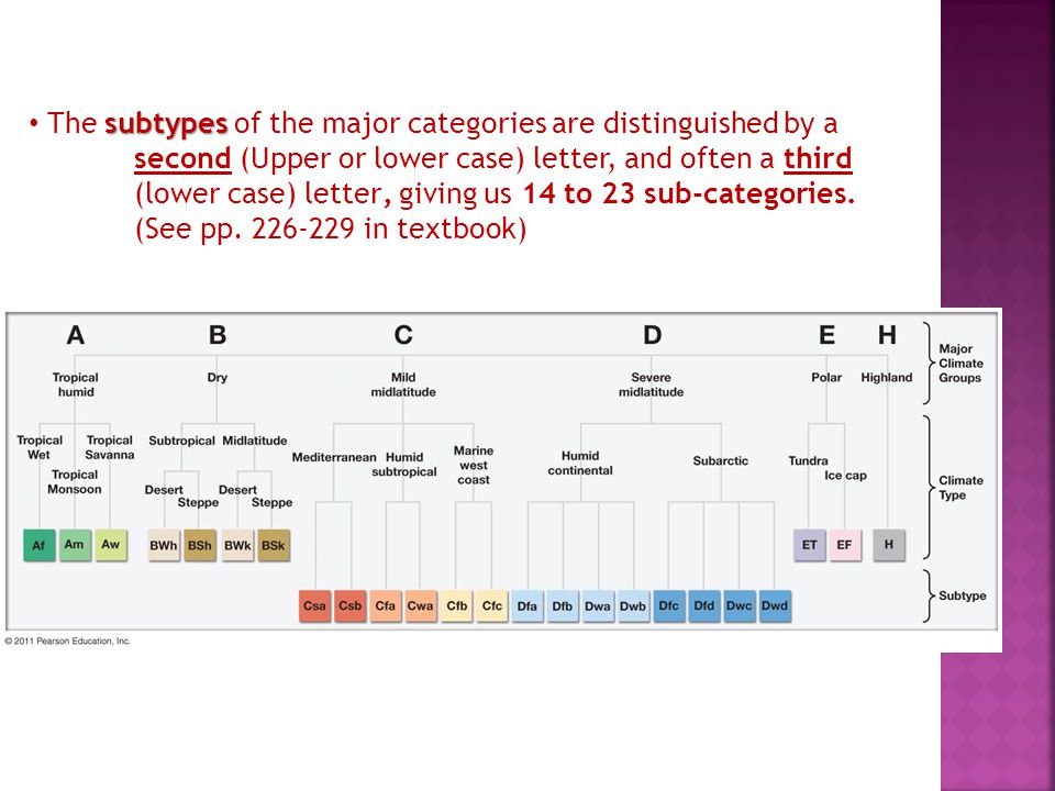 subtypes The subtypes of the major categories are distinguished by a second (Upper or lower case) letter, and often a third (lower case) letter, giving us 14 to 23 sub-categories.