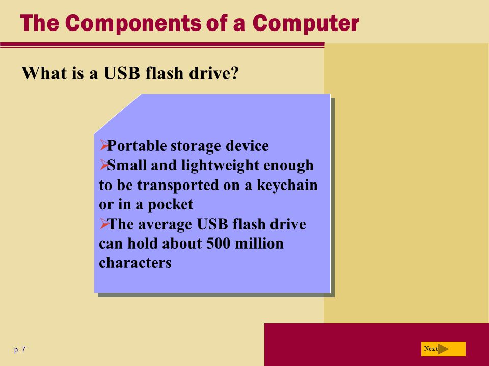 The Components of a Computer What is a USB flash drive.