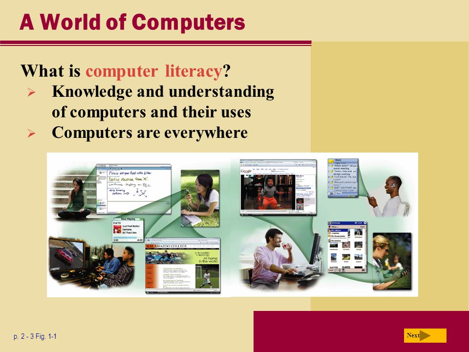 A World of Computers What is computer literacy. p.