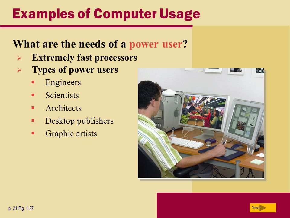 Examples of Computer Usage What are the needs of a power user.