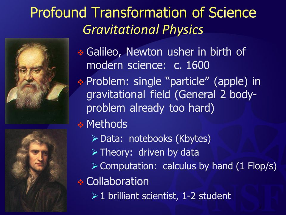 2 Profound Transformation of Science Gravitational Physics  Galileo, Newton usher in birth of modern science: c.