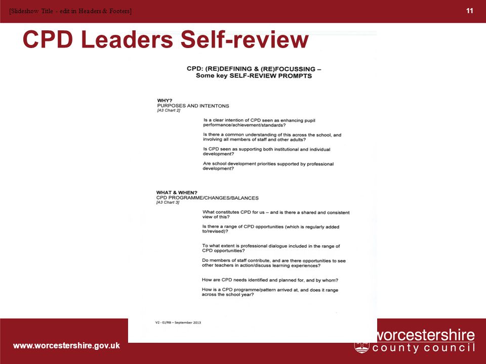 11 [Slideshow Title - edit in Headers & Footers] CPD Leaders Self-review
