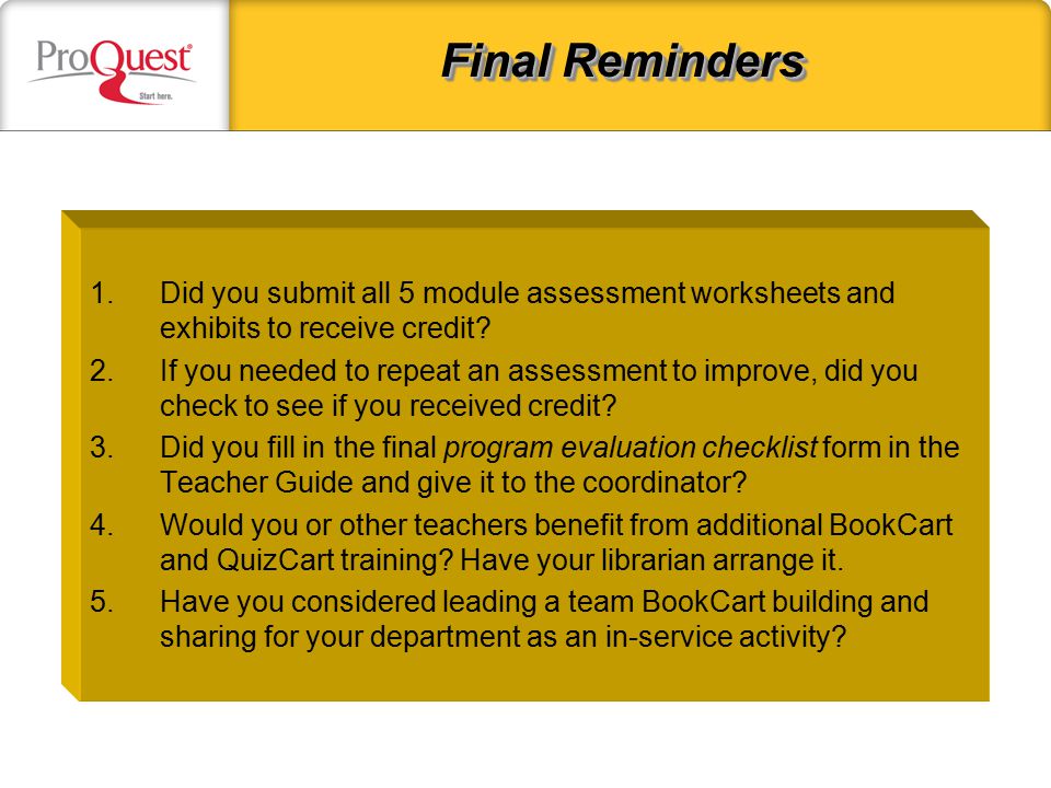 1.Did you submit all 5 module assessment worksheets and exhibits to receive credit.