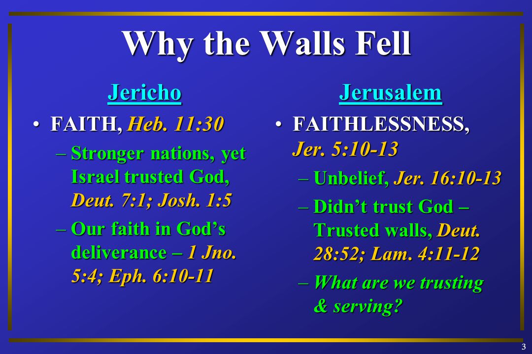 Jericho FAITH, Heb. 11:30FAITH, Heb. 11:30 –Stronger nations, yet Israel trusted God, Deut.