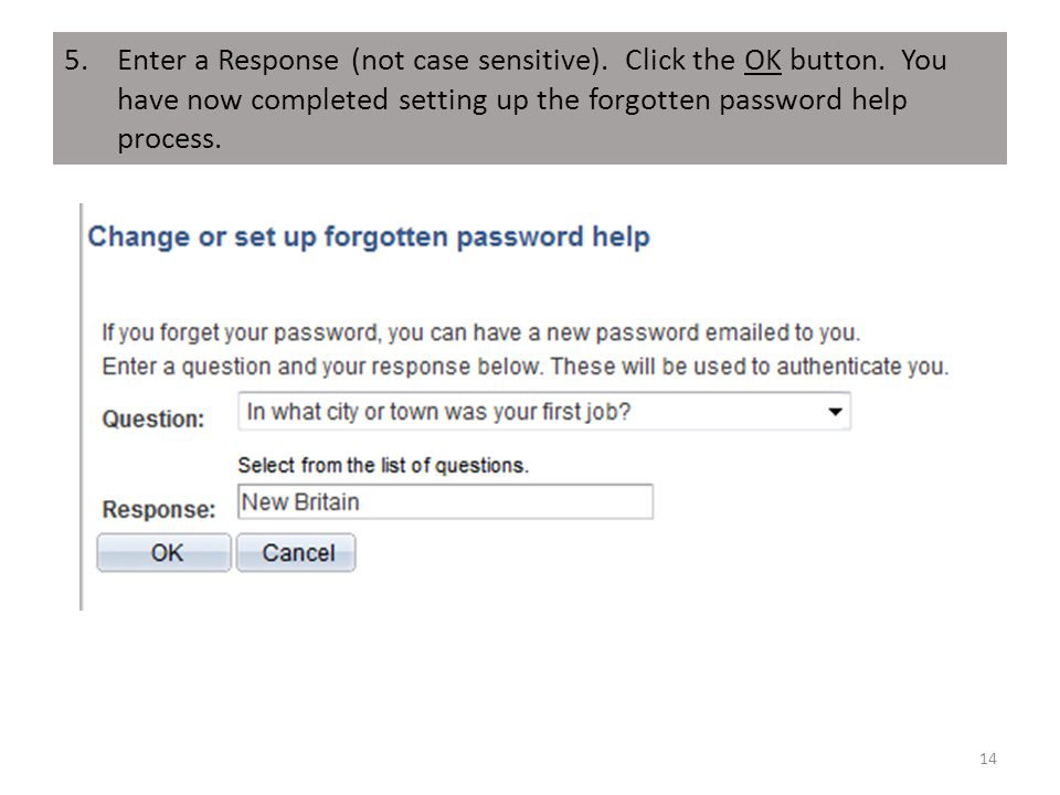 5.Enter a Response (not case sensitive). Click the OK button.