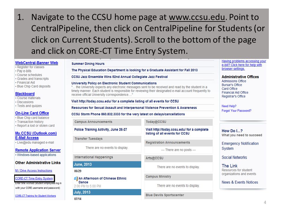 1.Navigate to the CCSU home page at