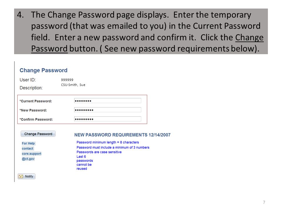 4.The Change Password page displays.