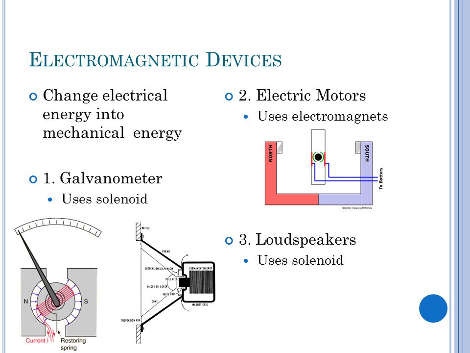 E LECTROMAGNETIC D EVICES Change electrical energy into mechanical energy 1.