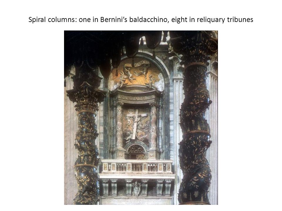 Spiral columns: one in Bernini’s baldacchino, eight in reliquary tribunes