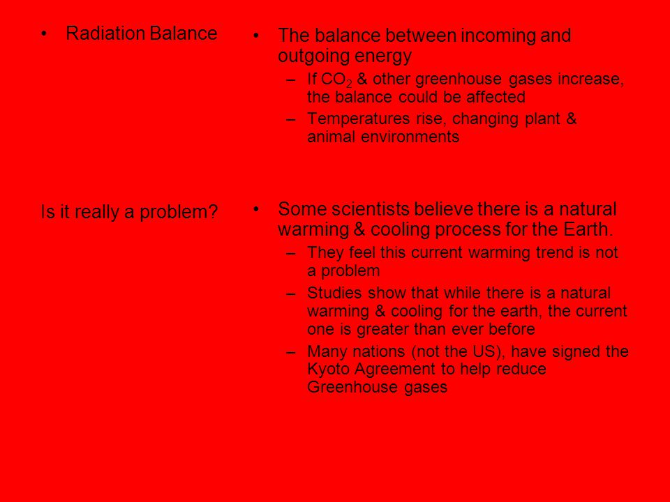 Radiation Balance Is it really a problem.