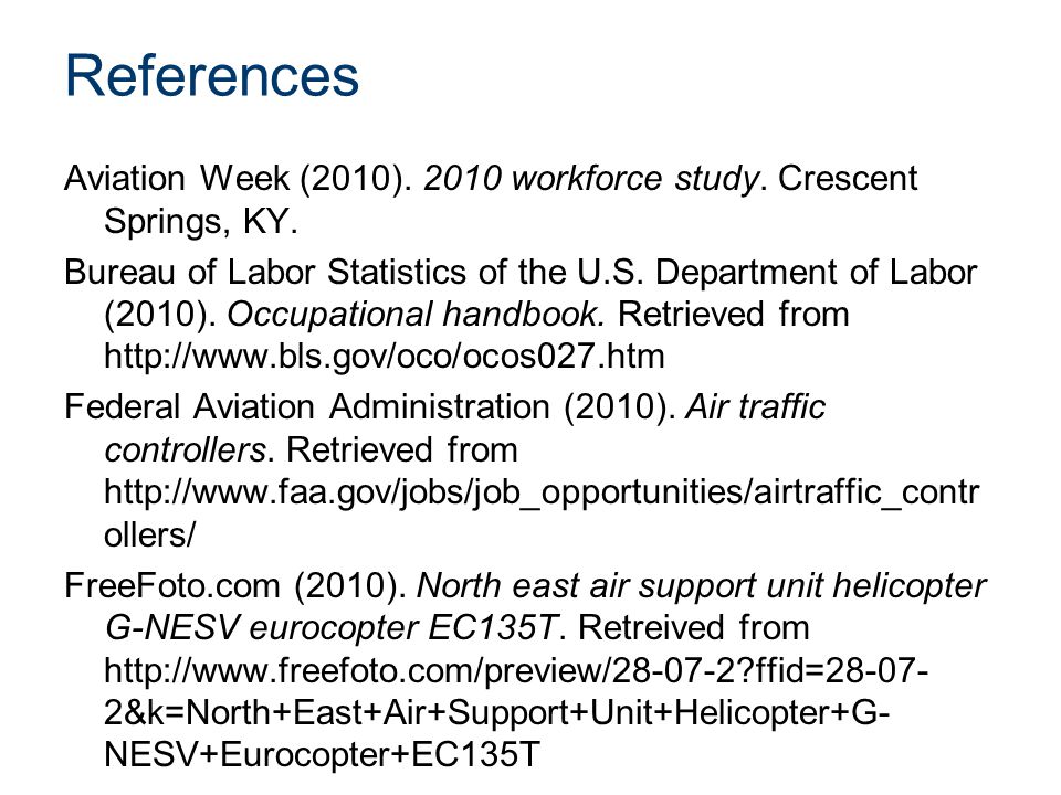 References Aviation Week (2010) workforce study.
