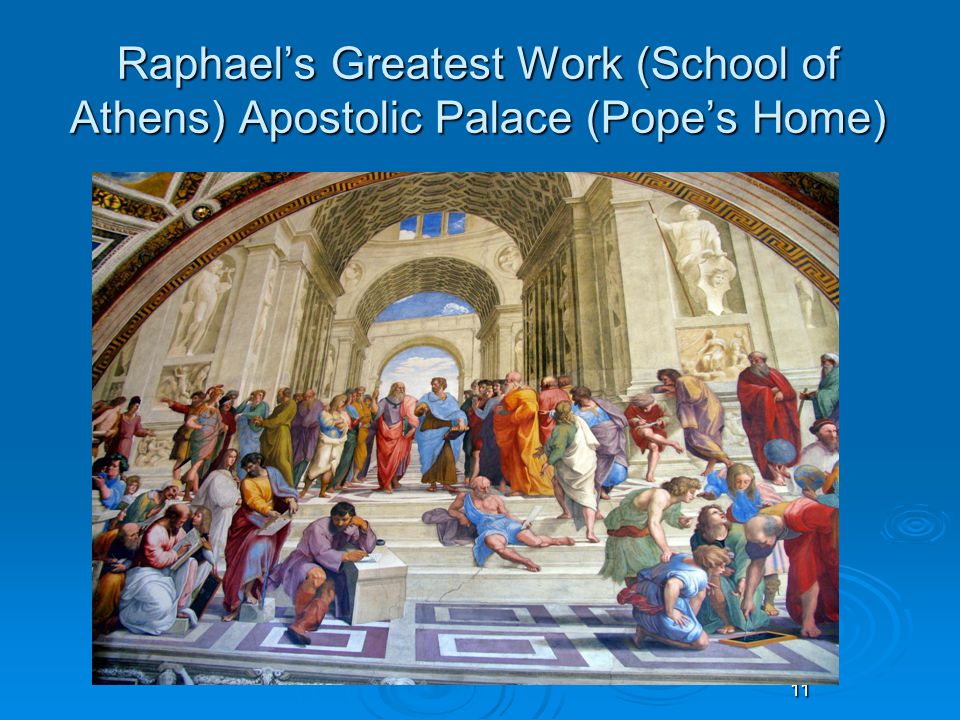 11 Raphael’s Greatest Work (School of Athens) Apostolic Palace (Pope’s Home)