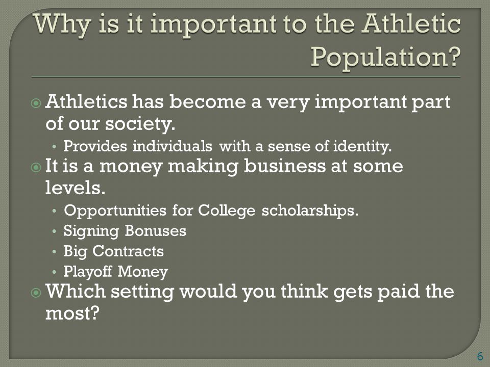  Athletics has become a very important part of our society.