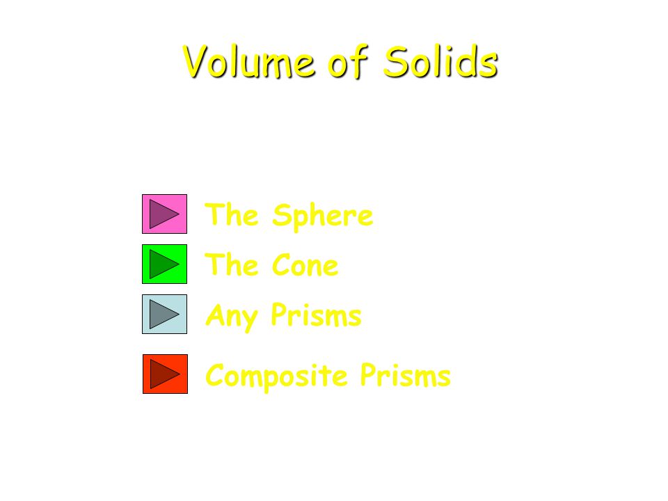 The Sphere The Cone Any Prisms Volume of Solids Composite Prisms