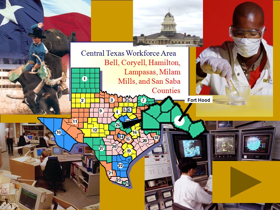 Central Texas Workforce Area Bell, Coryell, Hamilton, Lampasas, Milam Mills, and San Saba Counties Fort Hood