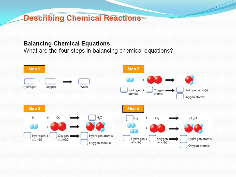 Balancing Chemical Equations What are the four steps in balancing chemical equations.