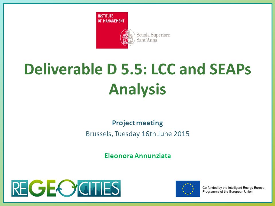 Deliverable D 5.5: LCC and SEAPs Analysis Project meeting Brussels, Tuesday 16th June 2015 Eleonora Annunziata