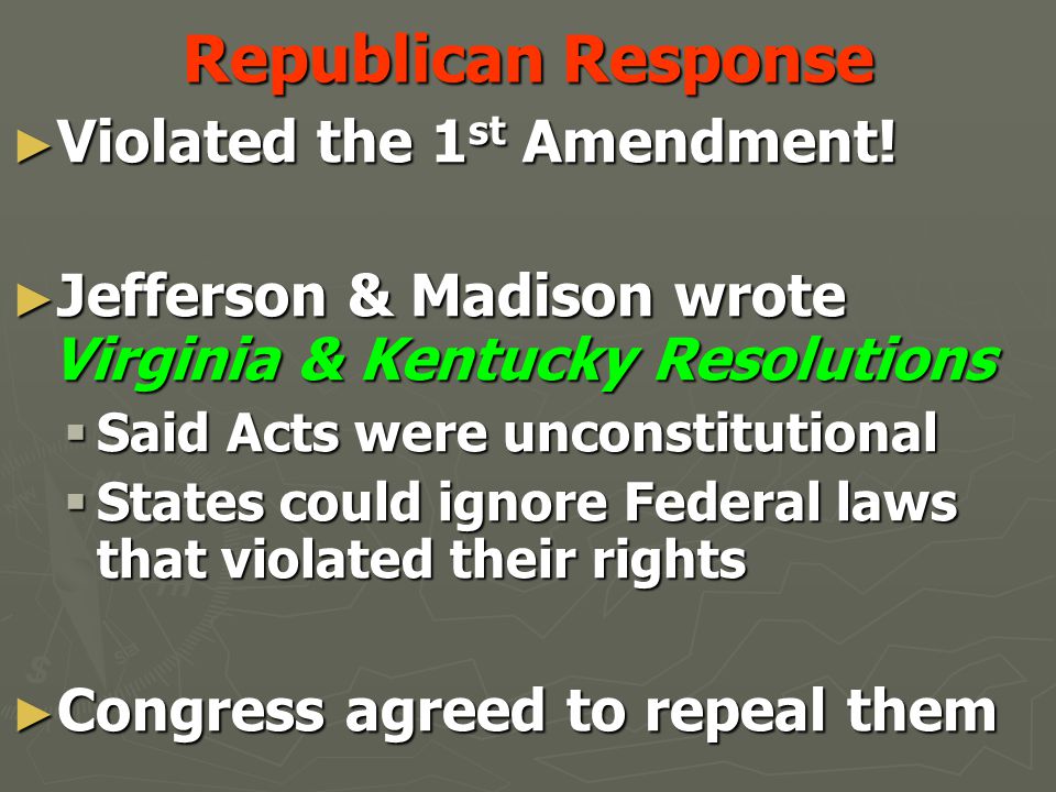 Republican Response ► Violated the 1 st Amendment.