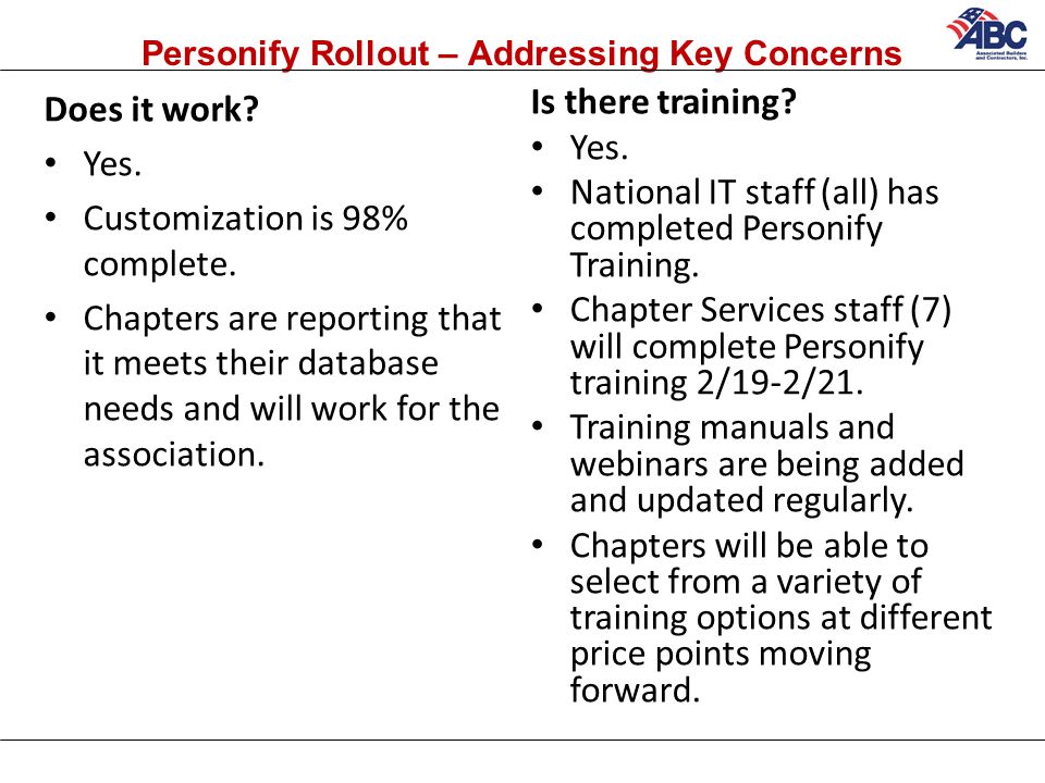 Personify Rollout – Addressing Key Concerns Does it work.