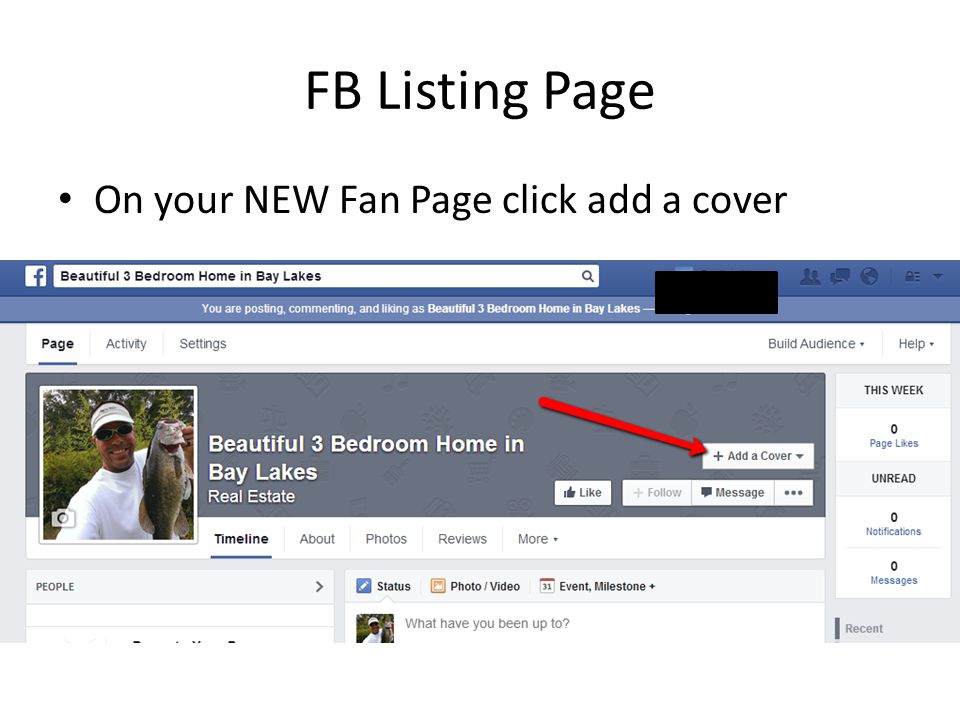 FB Listing Page On your NEW Fan Page click add a cover