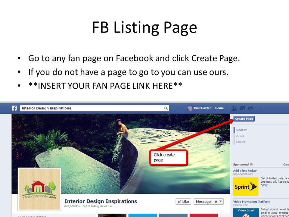 FB Listing Page Go to any fan page on Facebook and click Create Page.