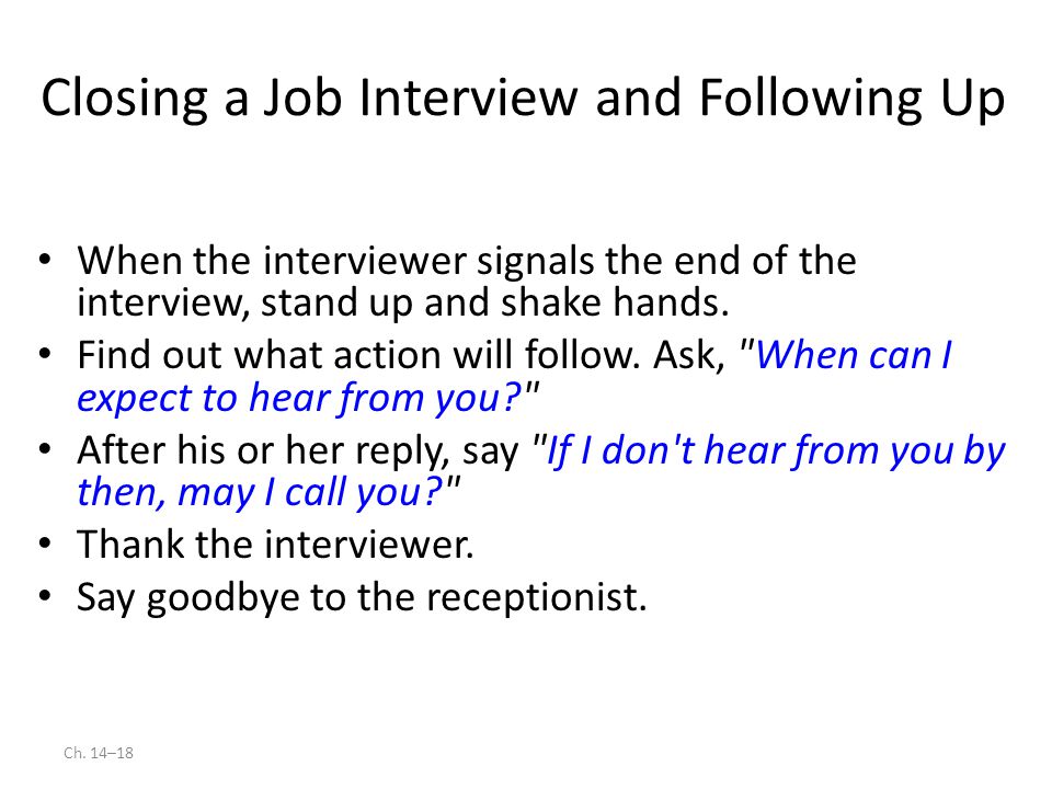 ch 14 1 business communication workshop course coordinator ayyaz following up on a job interview