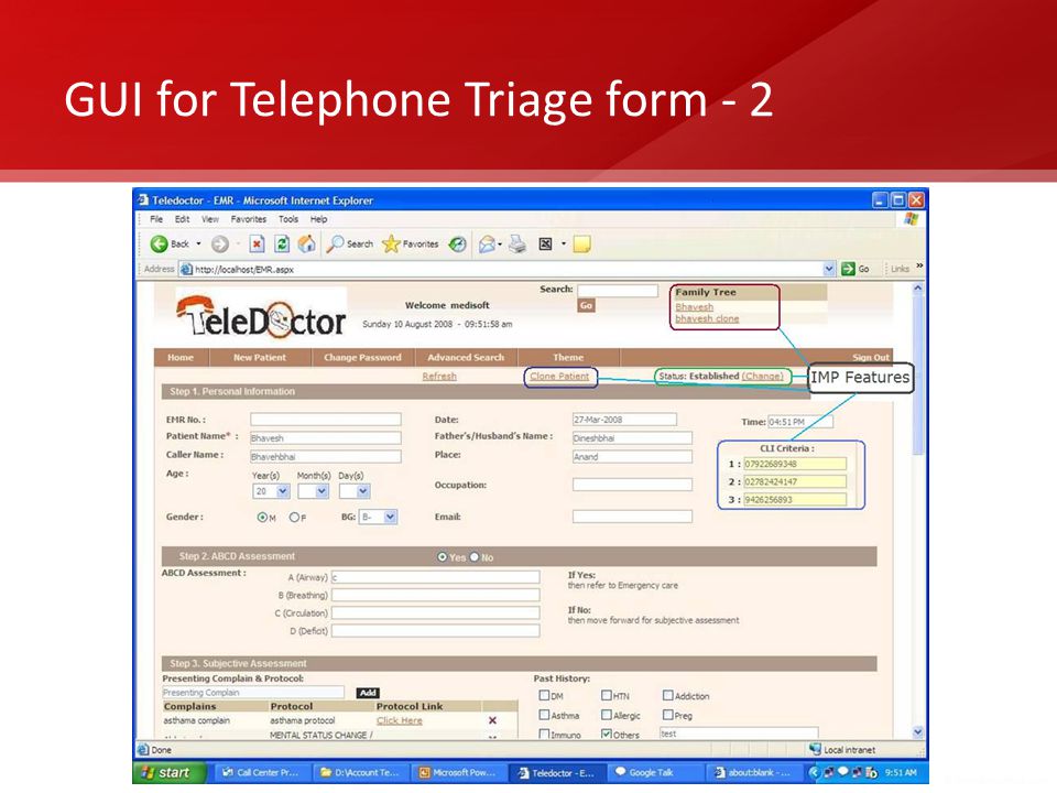 GUI for Telephone Triage form - 2