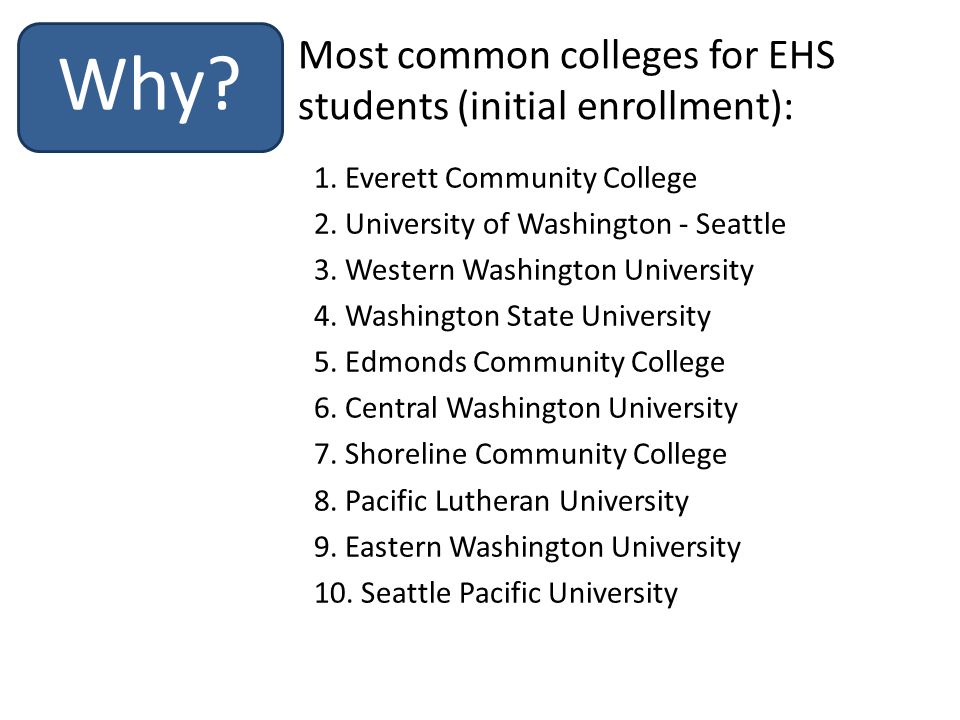 1. Everett Community College 2. University of Washington - Seattle 3.