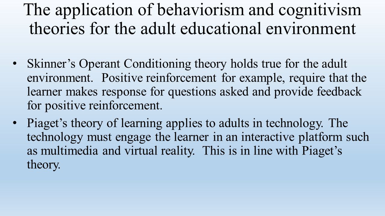 Learning Theories Cognitive vs. Behavioral presented by Roberto