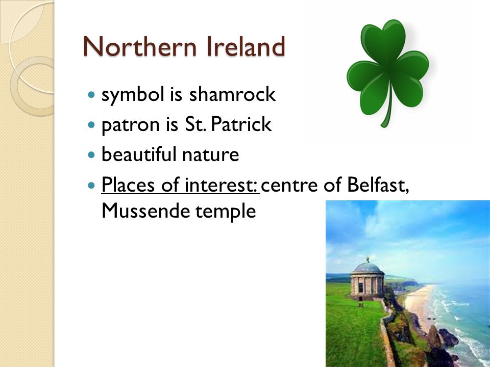 Northern Ireland symbol is shamrock patron is St.
