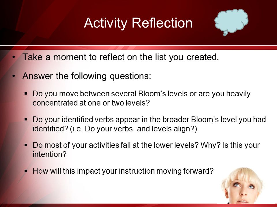 Activity Reflection Take a moment to reflect on the list you created.