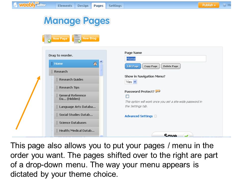 This page also allows you to put your pages / menu in the order you want.