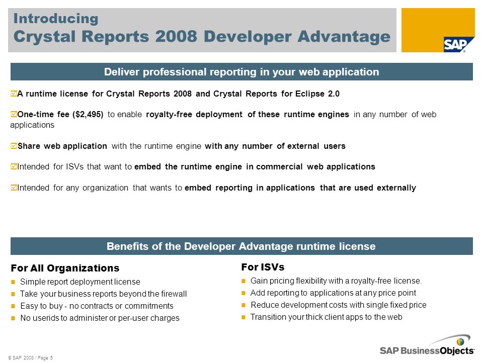 sap crystal reports runtime server license price