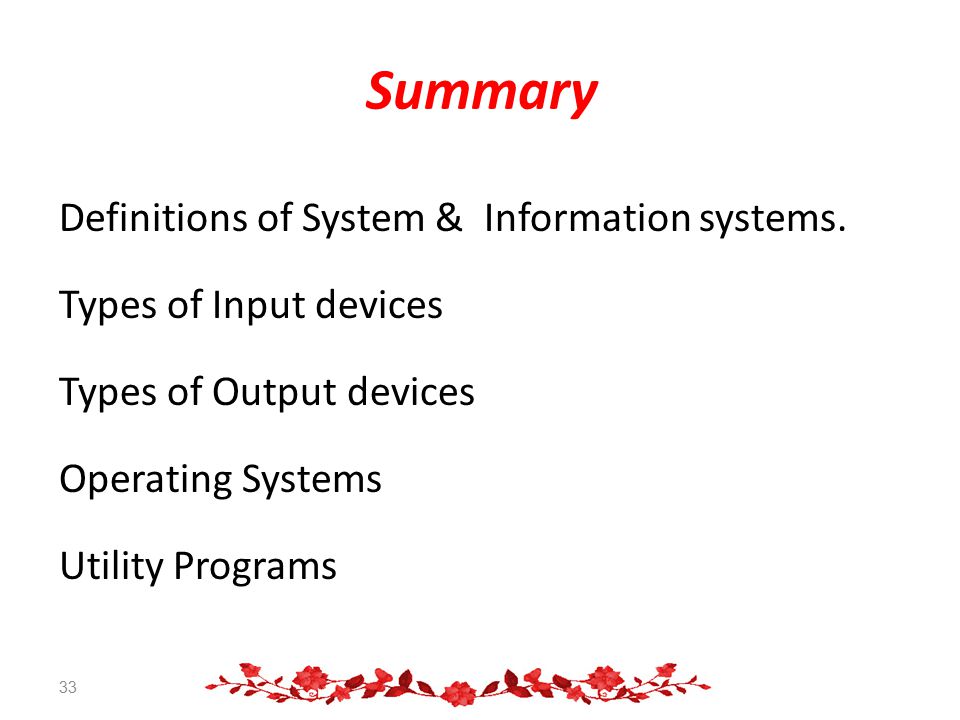 Summary Definitions of System & Information systems.