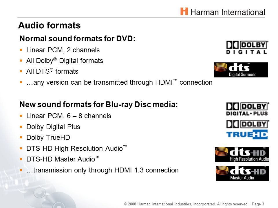 Harman Academy January 2009 L-PCM New HD Sound Formats. - ppt download