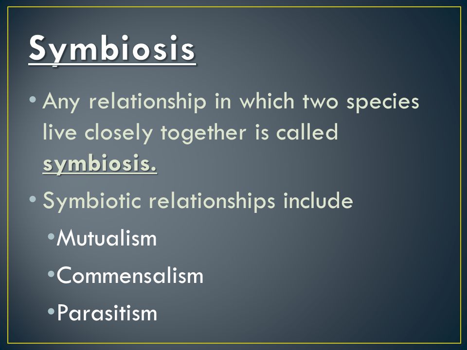 symbiosis. Any relationship in which two species live closely together is called symbiosis.