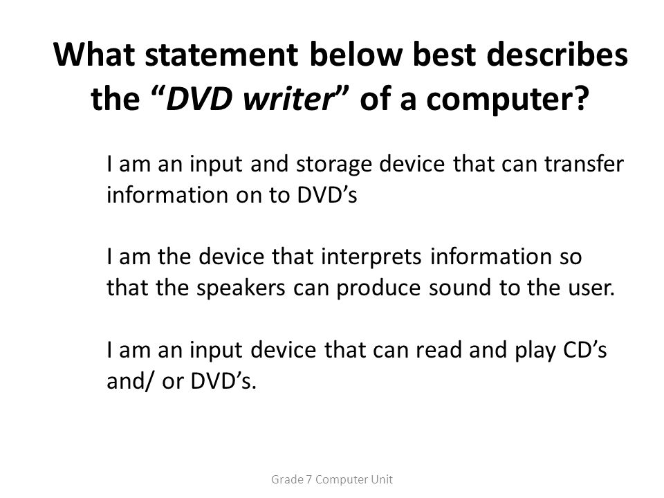 What statement below best describes the DVD writer of a computer.