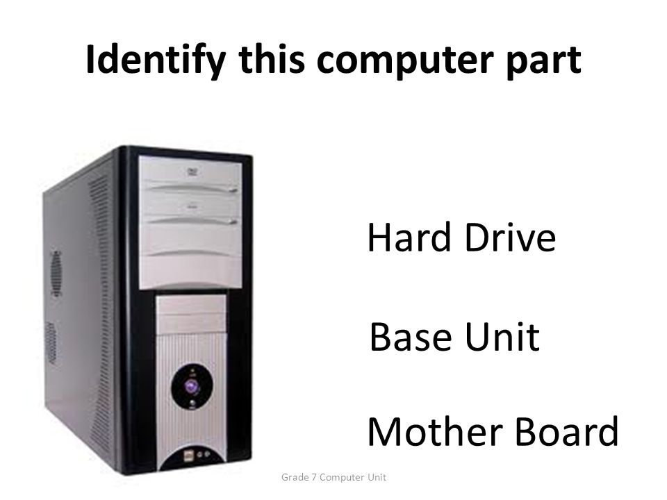 Identify this computer part Hard Drive Base Unit Mother Board Grade 7 Computer Unit