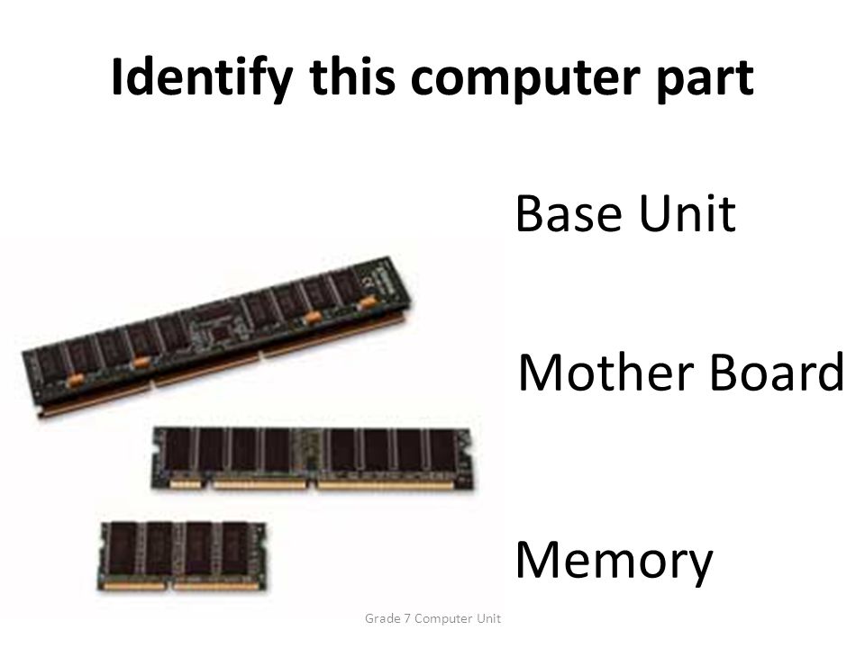 Identify this computer part Base Unit Mother Board Memory Grade 7 Computer Unit