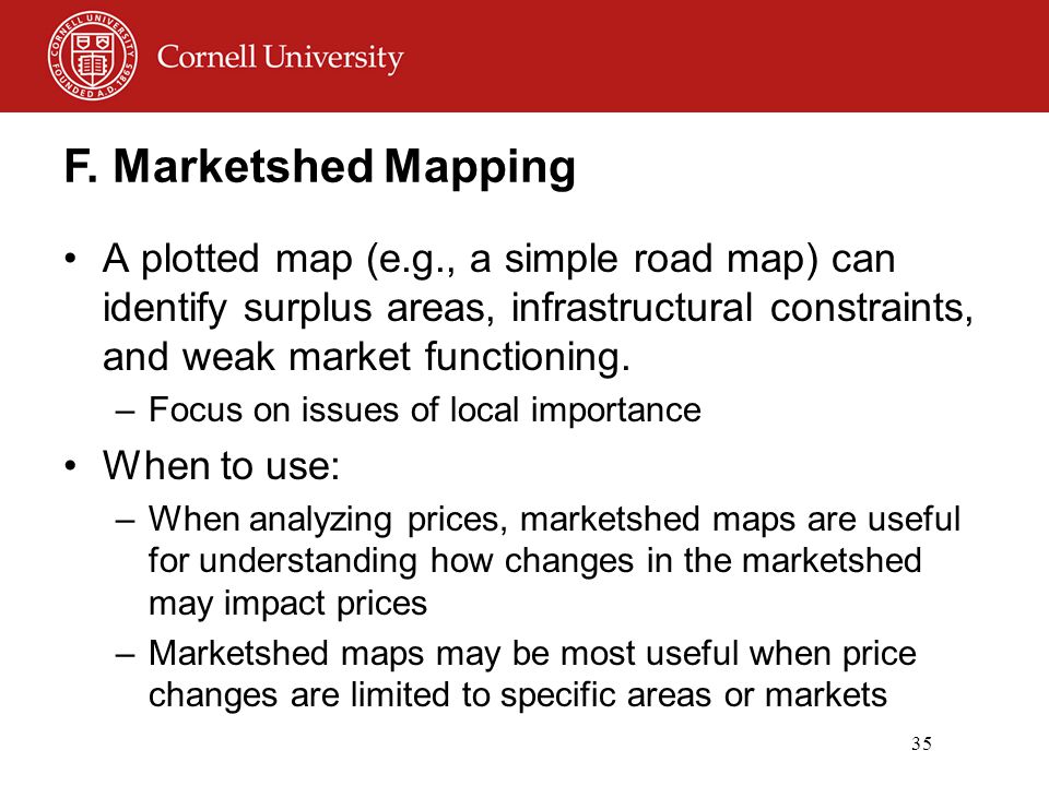 Market Maps in Real Time 35 A plotted map (e.g., a simple road map) can identify surplus areas, infrastructural constraints, and weak market functioning.