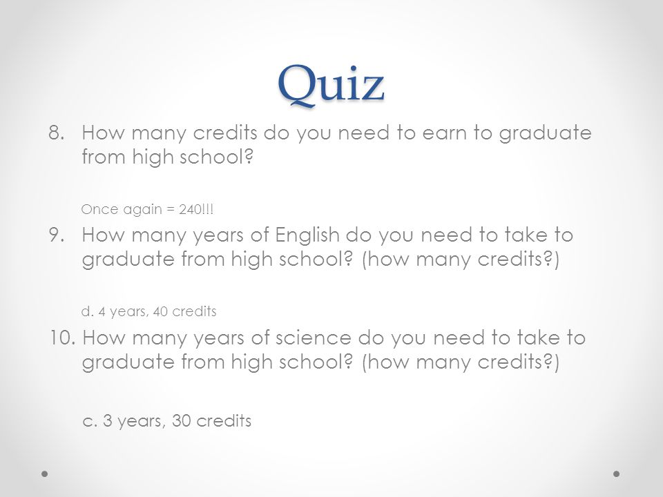 Quiz 8.How many credits do you need to earn to graduate from high school.