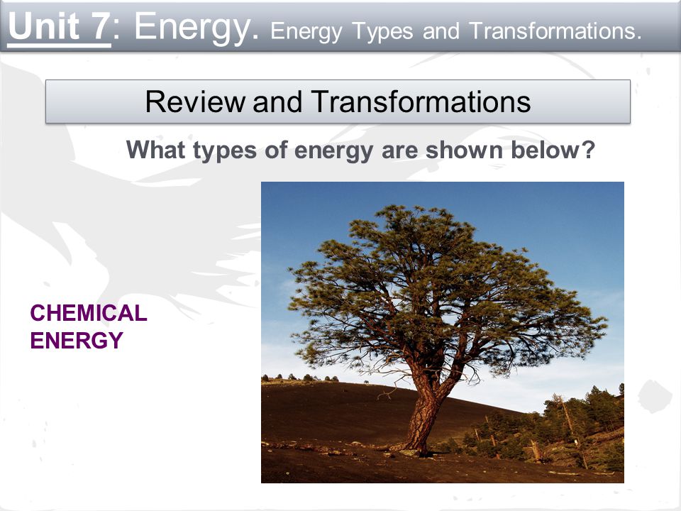 What types of energy are shown below. Unit 7: Energy.