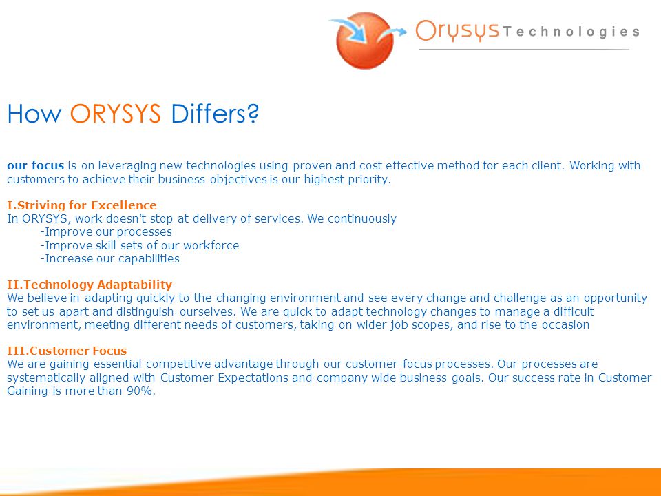 How ORYSYS Differs.