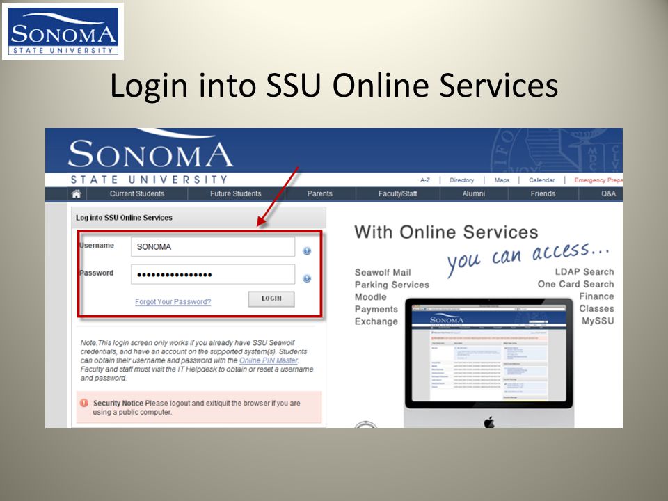 Login into SSU Online Services