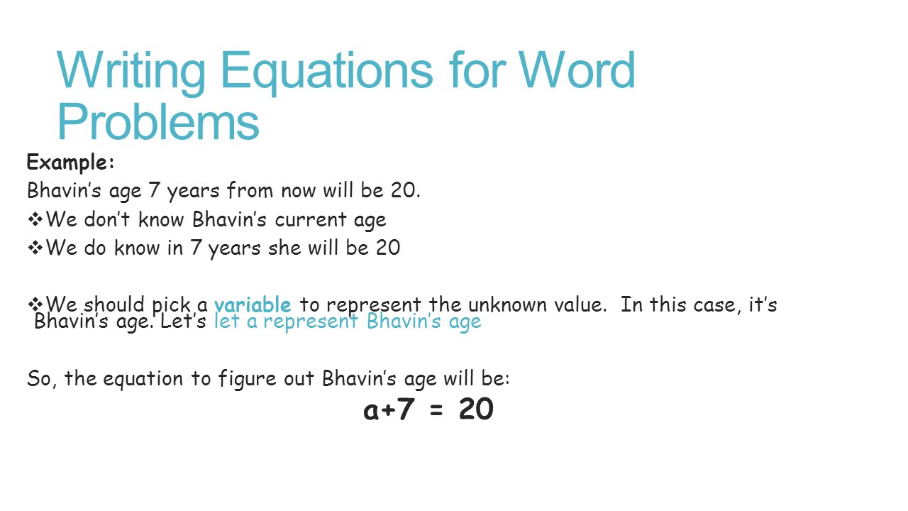 Writing Equations. Turning Words into Equations  Similar to