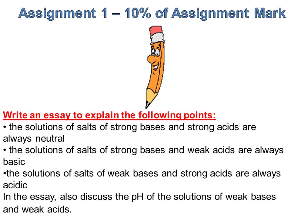 Write an essay to explain the following points: the solutions of salts of strong bases and strong acids are always neutral the solutions of salts of strong bases and weak acids are always basic the solutions of salts of weak bases and strong acids are always acidic In the essay, also discuss the pH of the solutions of weak bases and weak acids.