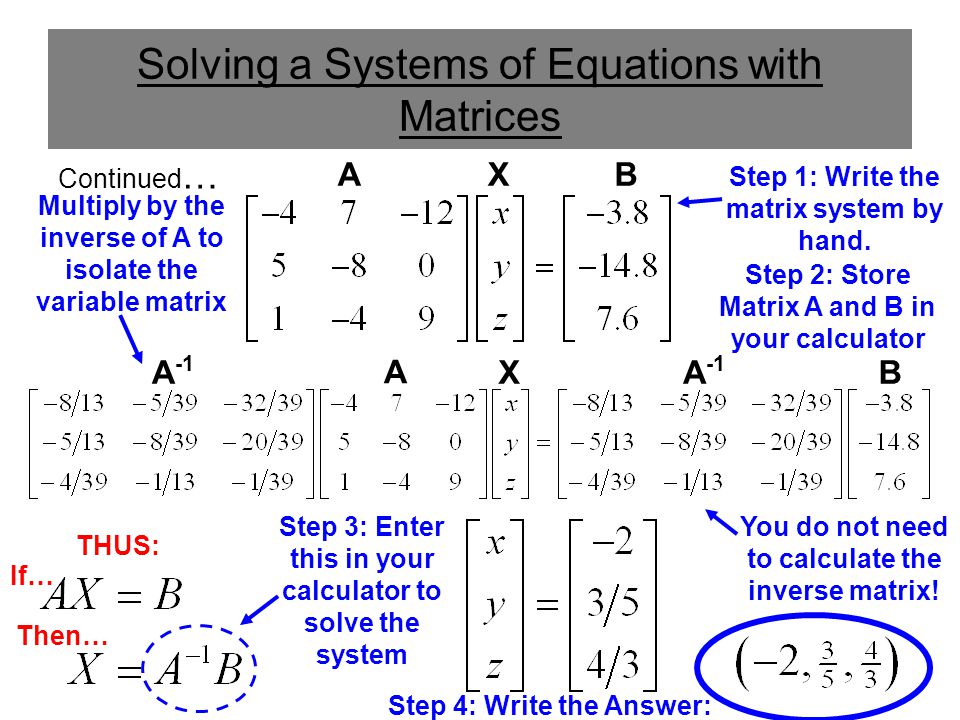 Using Matrices to Solve a System of Equations. Multiplicative Identity  Matrix The product of a square matrix A and its identity matrix I, on the  left. - ppt download