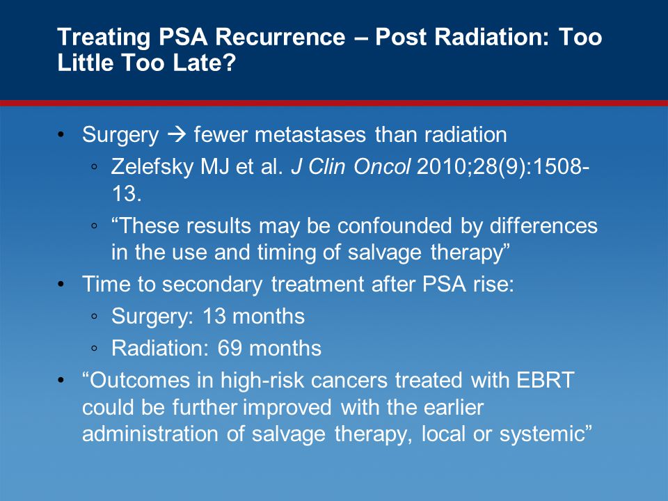 Treating PSA Recurrence – Post Radiation: Too Little Too Late.